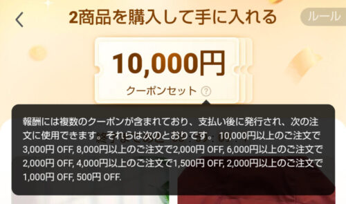 新規登録時に2商品購入で1万円クーポンバンドル(クーポンセット)
