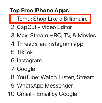 Temuは2023年のアプリDL数ランキングで1位を獲得