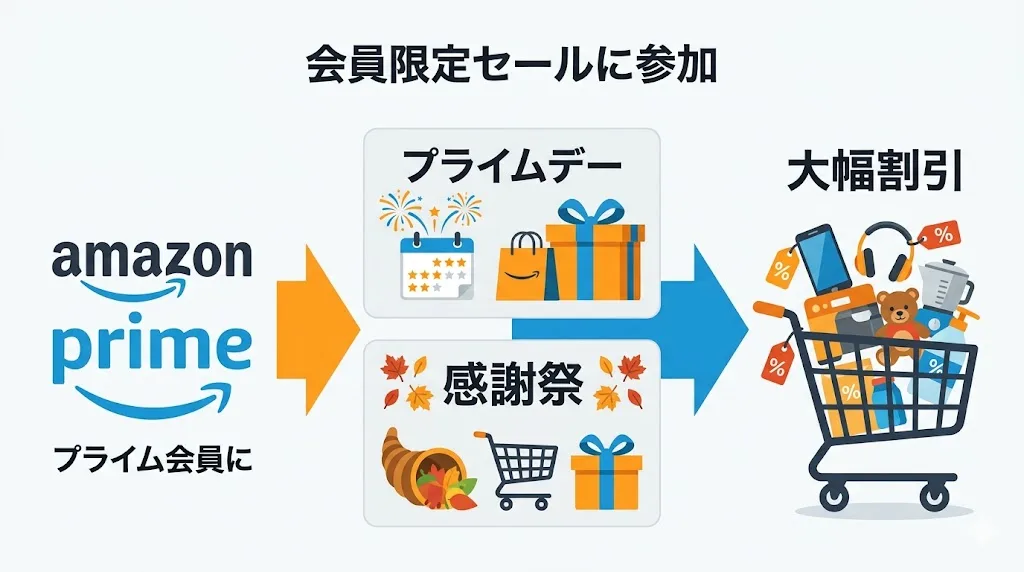 アマゾンプライム 5. アマゾンプライムデーや感謝祭など限定セールに参加可能